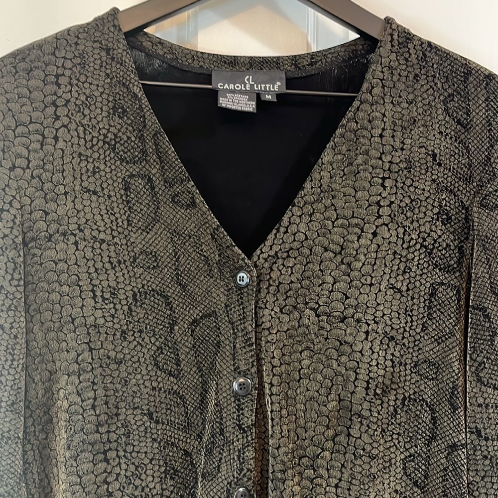 Vintage Carole Little Alligator Animal Print Button Down Shirt Blouse - Size M